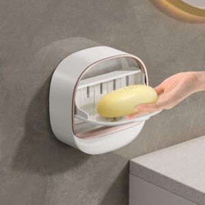 Home Wall Mounted Double Layer Soap Dish Eco Friendly Adhesive Bar Soap Holder with Draining Tray Soap Holder with DrainBathroomSuite