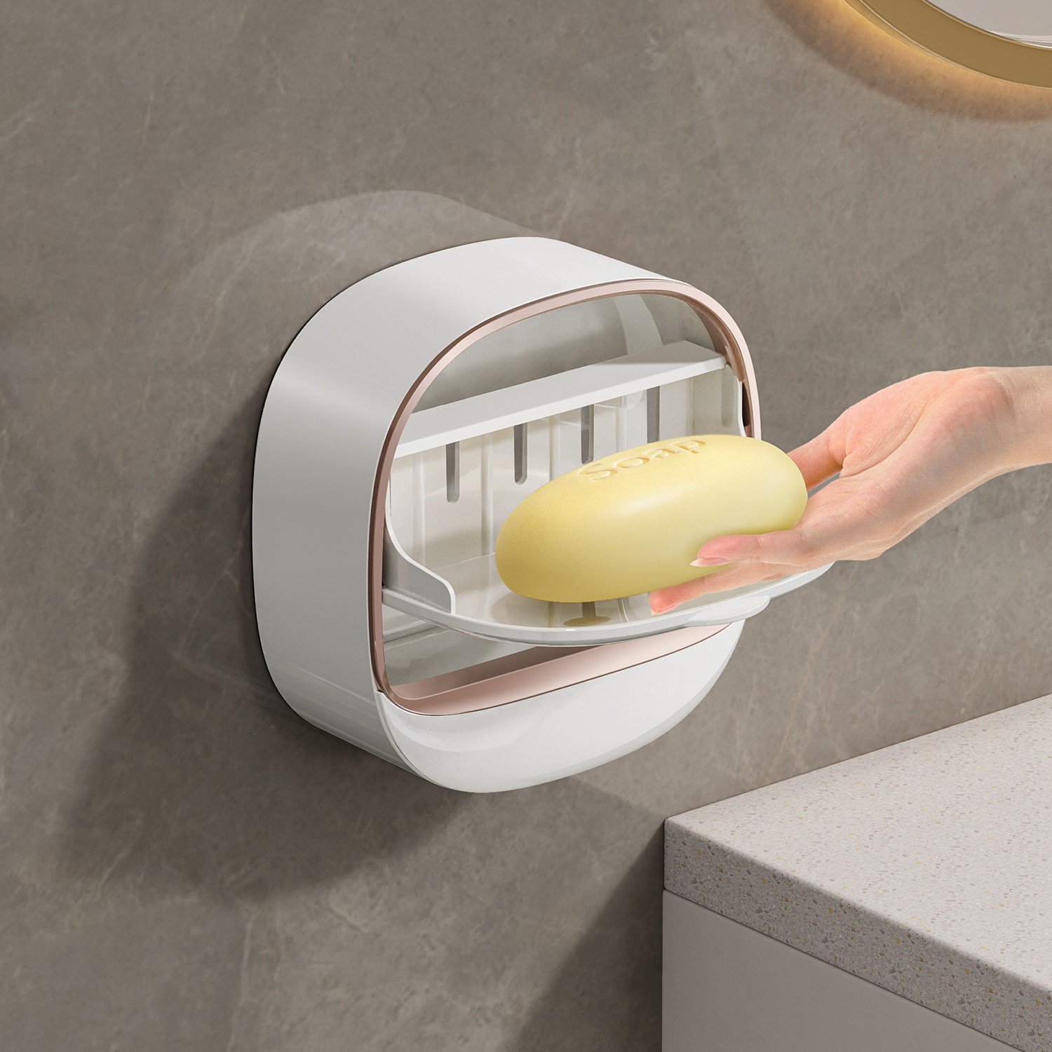 product_1763633793_5948 Wall Mounted Double Layer Soap Dish Eco Friendly Adhesive Bar Soap Holder with Draining Tray Soap Holder with DrainBathroomSuite